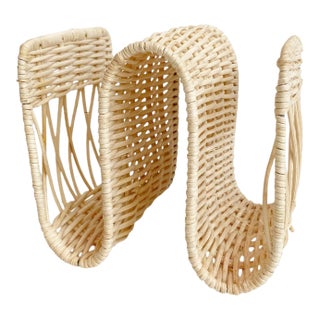 1990s Wavy Wicker Woven Napkin Holder For Sale