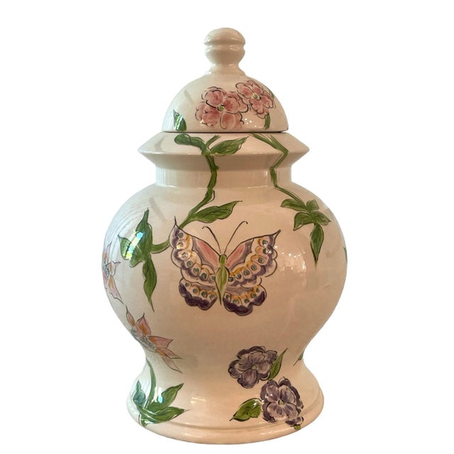 Mid 20th Century Vintage Italian Bird and Butterfly Ginger Jar For Sale - Image 5 of 13