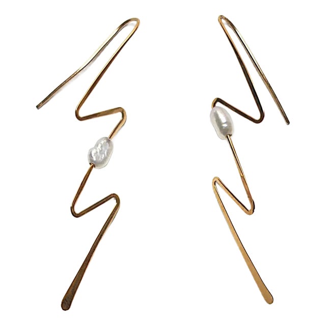 14kt Gold Lightning Bolt Earrings With Pearls For Sale