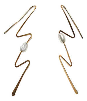 14kt Gold Lightning Bolt Earrings With Pearls