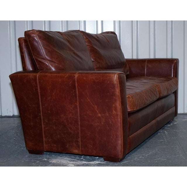 Vintage Brown Leather 2-to-3-Seater Sofa For Sale - Image 10 of 17