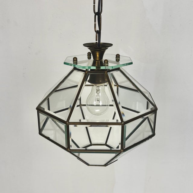 Brass and Beveled Glass Pendant Light in the style of Adolf Loos for Fontana Arte, Italy, 1950s For Sale - Image 6 of 8