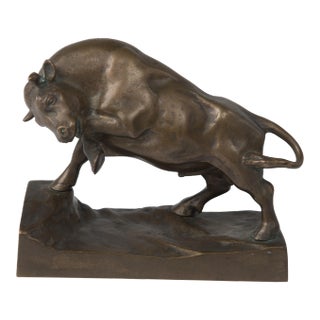 Mid Century Bronze Bull Sculpture Unmarked Stock Market For Sale
