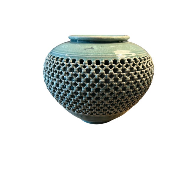 Mid 20th Century Mid 20th Century Large & Highly Reticulated Korean Celadon Pot For Sale - Image 5 of 12