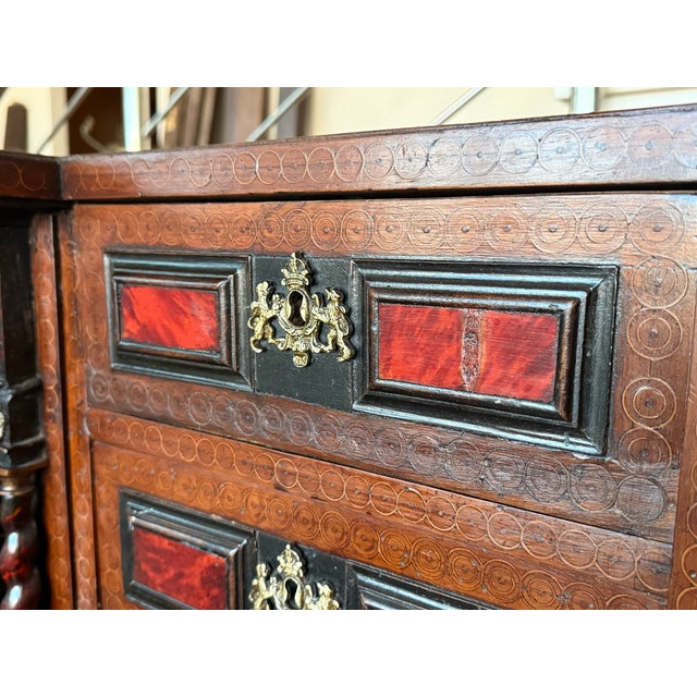 Early 19th Century Spanish Walnut Bargueño Cabinet on Stand With Iron Stretcher For Sale - Image 14 of 17