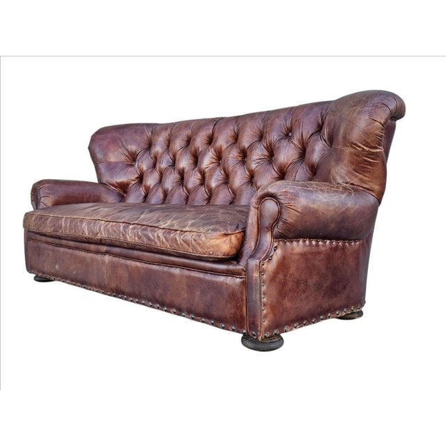2010s Restoration Hardware Leather Churchill Tufted Sofa For Sale - Image 5 of 18