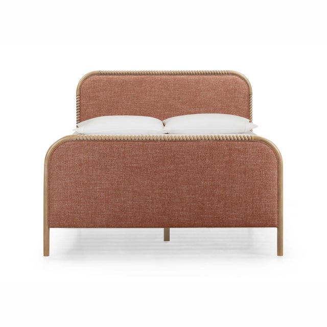 Boho Chic Hatia Sienna Red Basketweave Queen Panel Bed For Sale - Image 3 of 11