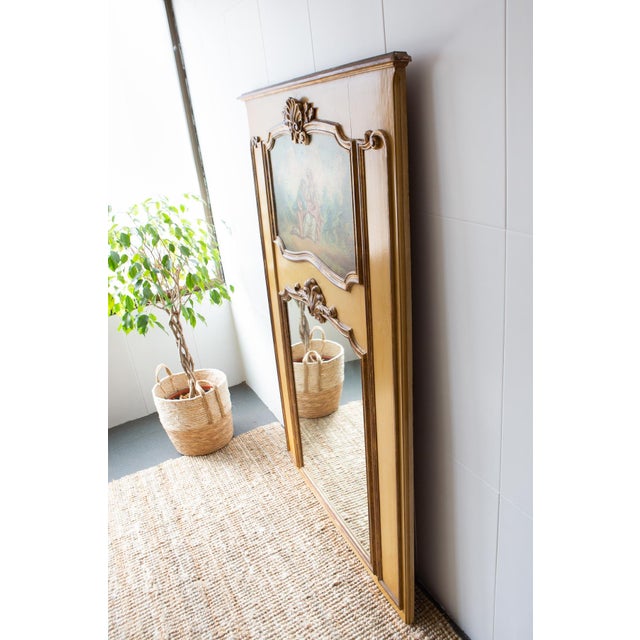 French Trumeau Mirror with Original Painting, 1900s For Sale - Image 3 of 11