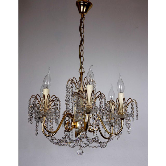 Brass Lead Crystal 24K Gold-Plated Six-Light Chandelier from Sölken Leuchten, 1970s For Sale - Image 12 of 12