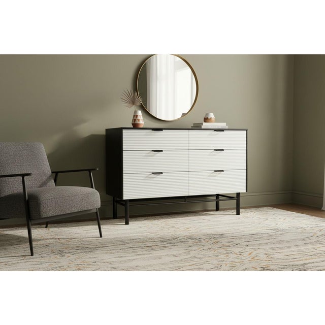 Black Restored Mid-Century Modern Dresser in Black & White With Ribbed Drawer Fronts For Sale - Image 8 of 14