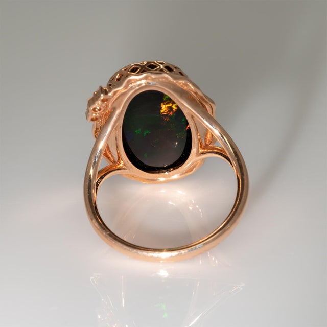 Metal 8.6Ct Black Opal Ring With Natural Diamond Accents: Solid 14k Gold, Size 6.75 For Sale - Image 7 of 8