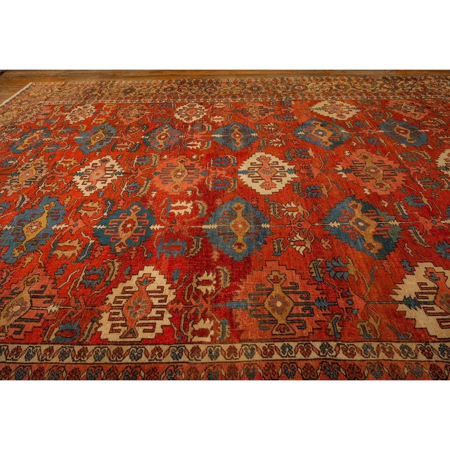 1890s Antique Red Tribal Geometric Nw Persian Heriz Serapi Knotted Wool Rug For Sale In New York - Image 6 of 7