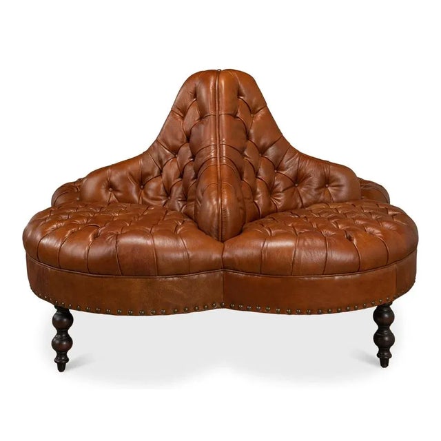 Brown Traditional Curved Leather Lobby Sofa For Sale - Image 8 of 11