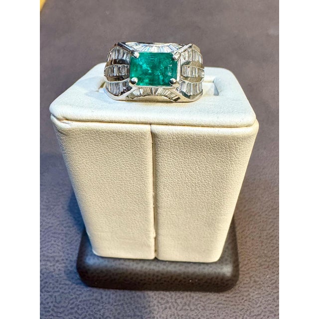 1.3 Ct Colombian Emerald Cut Emerald & 1 Ct Diamond 14 Kt White Gold Ring Size 7 For Sale - Image 18 of 18