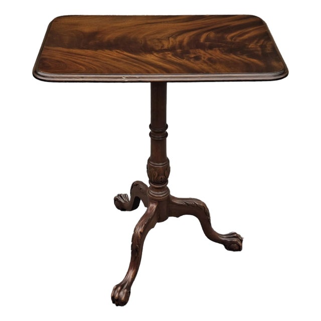 George III Style Crotch Mahogany Pedestal Tilt Top Side Table For Sale