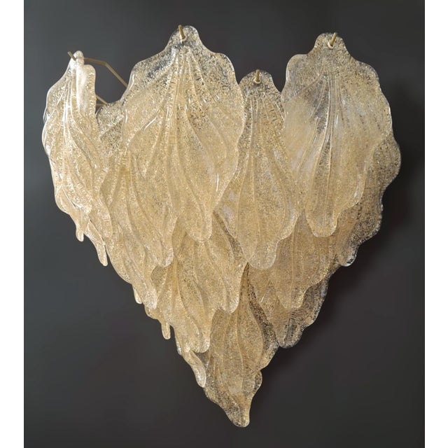 Vistosi Murano 21st Century Amber Graniglia Leaves Sconces, a Pair For Sale - Image 4 of 9