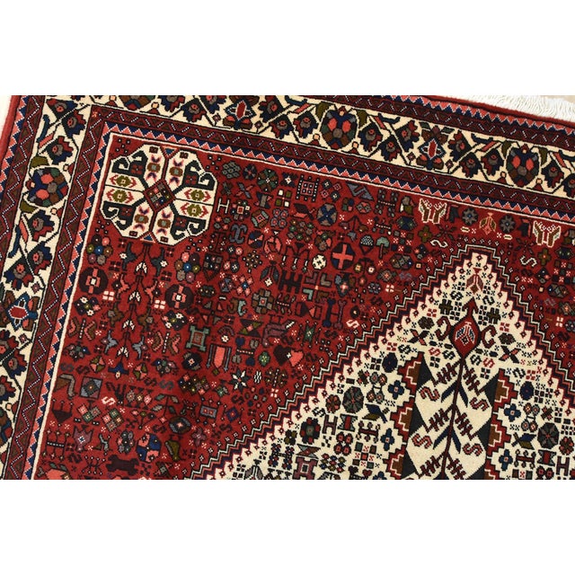 Abadeh Rug 5'2'' X 6'11'' Ivory Wool Vintage Tribal Hand-Knotted Oriental Carpet For Sale In Philadelphia - Image 6 of 12