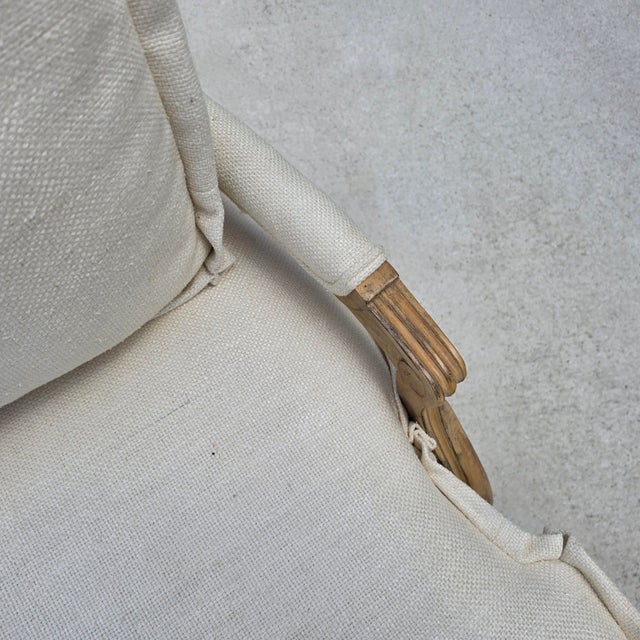 Beverly Furniture French Louis XV Fauteuil Off-White Heavy Linen Lounge Chair For Sale - Image 10 of 15