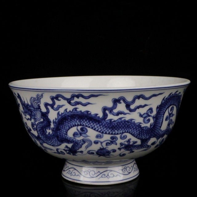 Vintage Blue & White Dragon Stem Bowl For Sale - Image 9 of 9