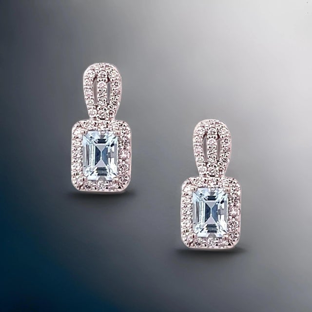 Natural Aquamarine Diamond Earrings 14k Gold 2.74 TCW Certified For Sale - Image 10 of 12