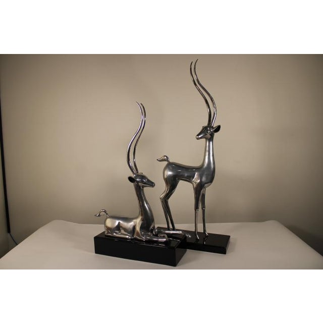 Late 20th Century Silver Plated Deer With Tall Antlers on Glossy Black Bases - Set of 2 For Sale - Image 10 of 13