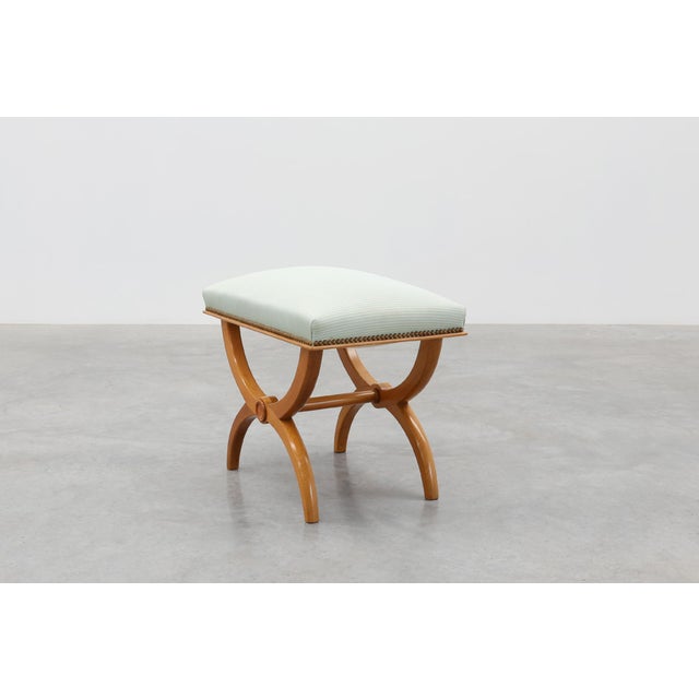1950s Empire Style Curule Stool with Striped Upholstery, France, 1950s For Sale - Image 5 of 12