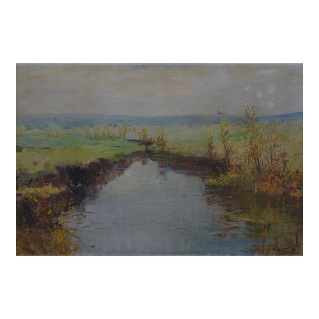 Vintage Impressionism River Oil Painting (1966) For Sale
