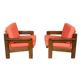 1950s Pair Mid-Century German Oak Lounge Chairs, Styled After Dieckmann For Sale