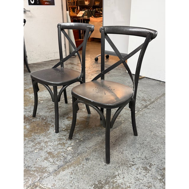 French Restoration Hardware Metal Madeleine Side Chairs, Pair For Sale - Image 3 of 12