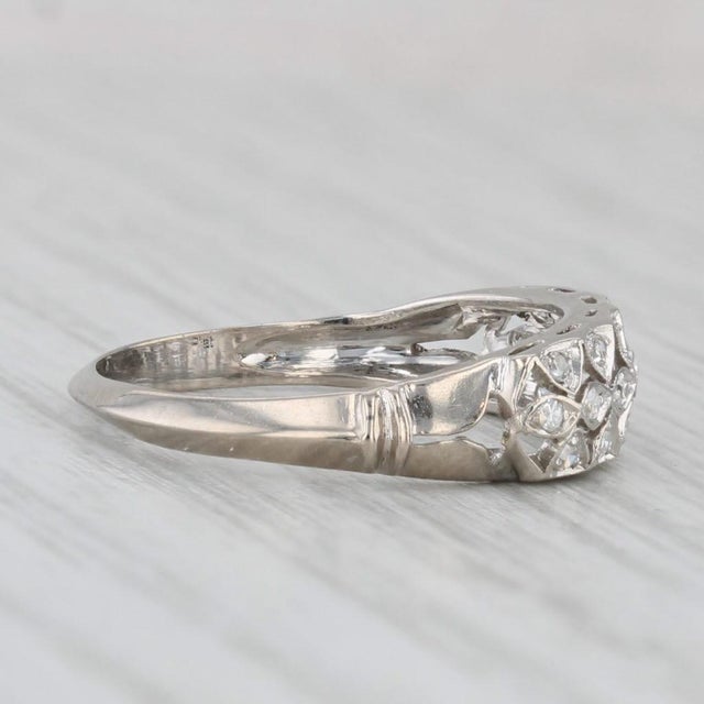 2010s 0.10ctw Diamond Openwork Ring 900 Platinum Size 5 Band Wedding Stackable For Sale - Image 5 of 8