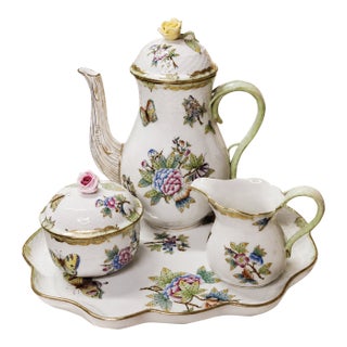 Vintage Herend Queen Victoria Vbo Hand-Painted Porcelain Tea & Coffee Service - Set of 4 For Sale