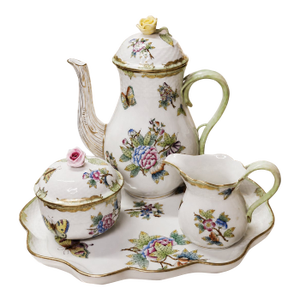 Vintage Herend Queen Victoria Vbo Hand-Painted Porcelain Tea & Coffee Service - Set of 4