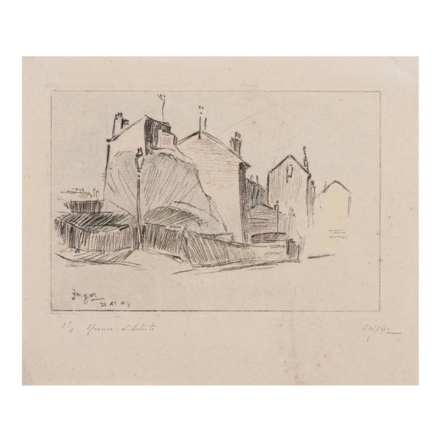 Jaques Berger, Parisian Houses, Etching, Mid-20th Century For Sale