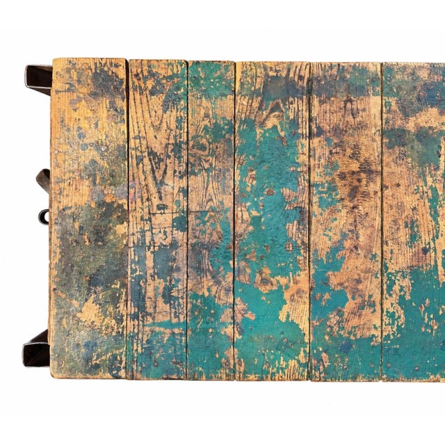 Green Early 20th Century Globe Vise & Truck Co. Industrial Original Patina Green Oak Factory Cart For Sale - Image 8 of 18