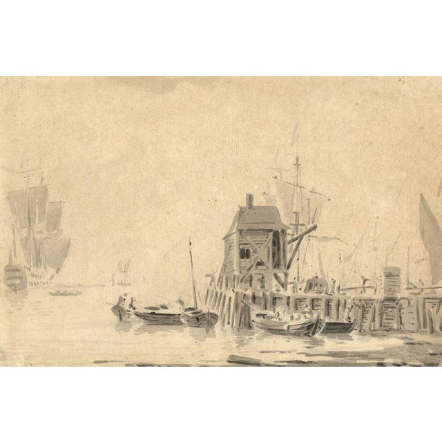 John Henderson, Boats Near a Jetty, 18th Century, Wash Drawing For Sale - Image 4 of 4