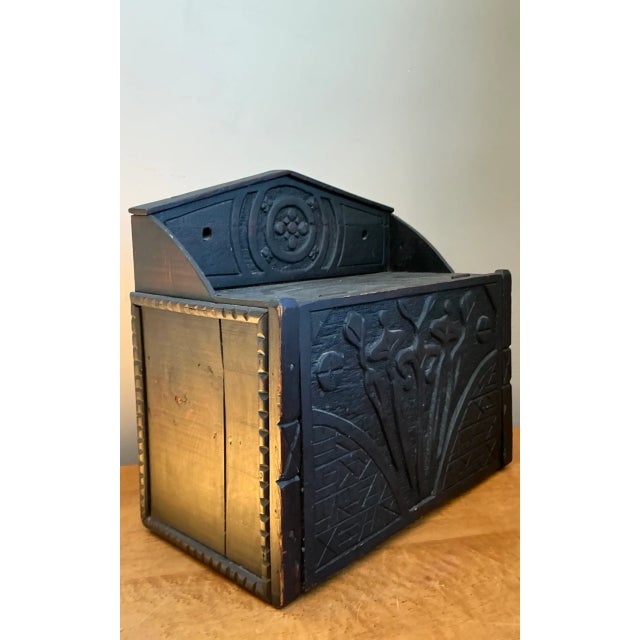 Coffee Vintage Wood Carved Storage Wall Box For Sale - Image 8 of 13