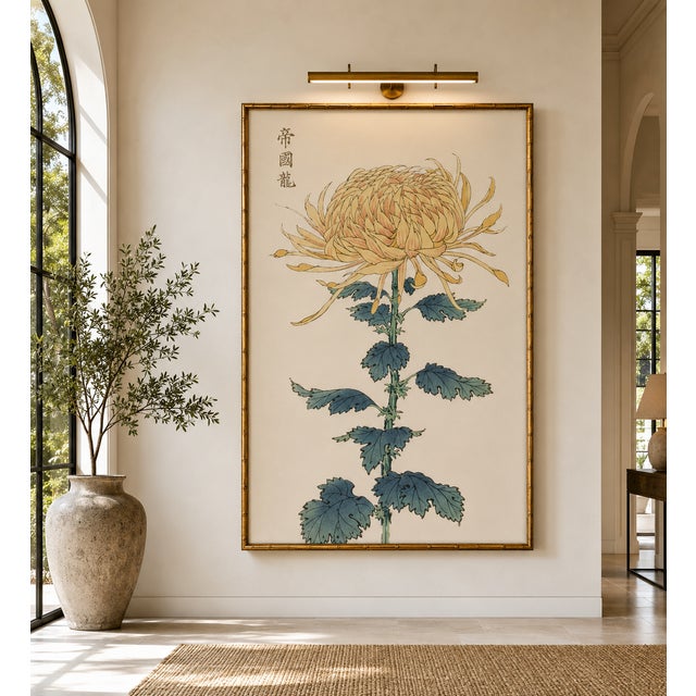 Paper Yellow Mum by Hasegawa, Vintage Japanese Botanical Art Print, 20" X 30" For Sale - Image 7 of 8