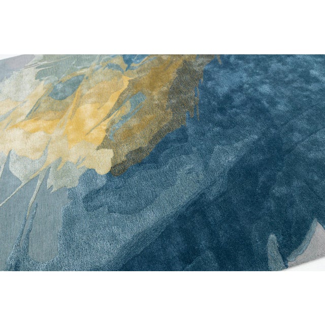Textile Abstract Cosmic Splash Modern Hand-Tufted Wool Area Rug – Blue, Gold, & Grey For Sale - Image 7 of 10