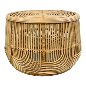 Organic Modern Natural Rattan Drum Side Table