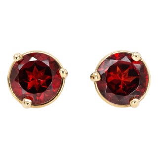 Timeless Round 6mm Red Garnet Martini Studs in Solid 14k Gold-Set of 2 For Sale