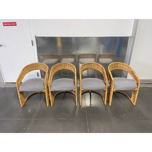 Vintage Sculptural Wicker Five Piece Dining Set | Coastal, Modern, Palm Beach Regency For Sale - Image 9 of 12