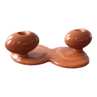 Post Modern Rusty Orange Ceramic Candlestick Holder by Haeger For Sale