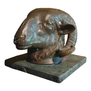 1940s Bronze Ram Head Sculpture on Marble Base