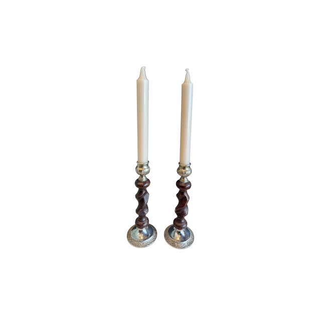 Pair of Vintage English Barley Twist Candlesticks For Sale - Image 4 of 6