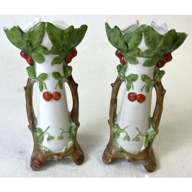 Ceramic Early 1900's Roycroft Porcelain Style Arts and Crafts Briar Patch Miniature Vases- a Pair For Sale - Image 7 of 12