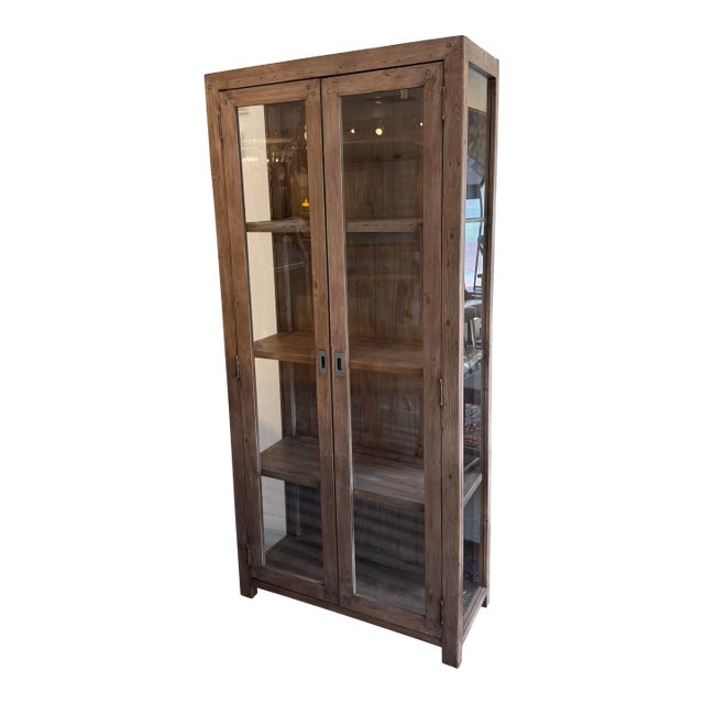 Rustic European Reclaimed Wood + Glass Bookcase For Sale