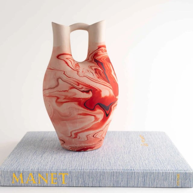 Beige Vintage Orange Swirl Nemadji Wedding Vase Pottery For Sale - Image 8 of 12