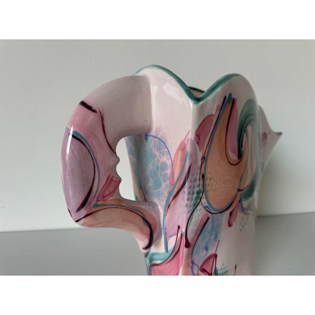 Pink Vintage Sculptural Handmade and Painted Ceramic Vase For Sale - Image 8 of 12