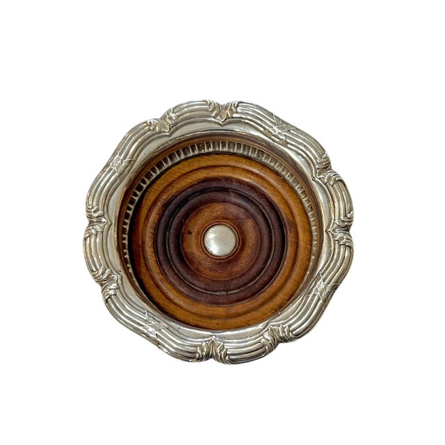 Early 20th Century Pair Antique English Silver Plate and Wood Wine Bottle Coasters For Sale - Image 9 of 13