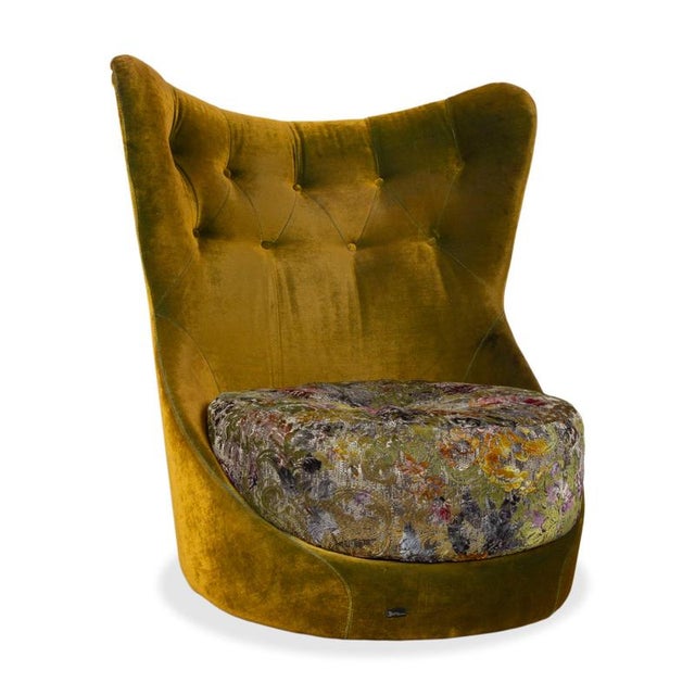 Cocoa Island Swivel Lounge Chairs in Yellow, Golden and Green Upholstery from Bretz, Set of 2 For Sale - Image 5 of 18